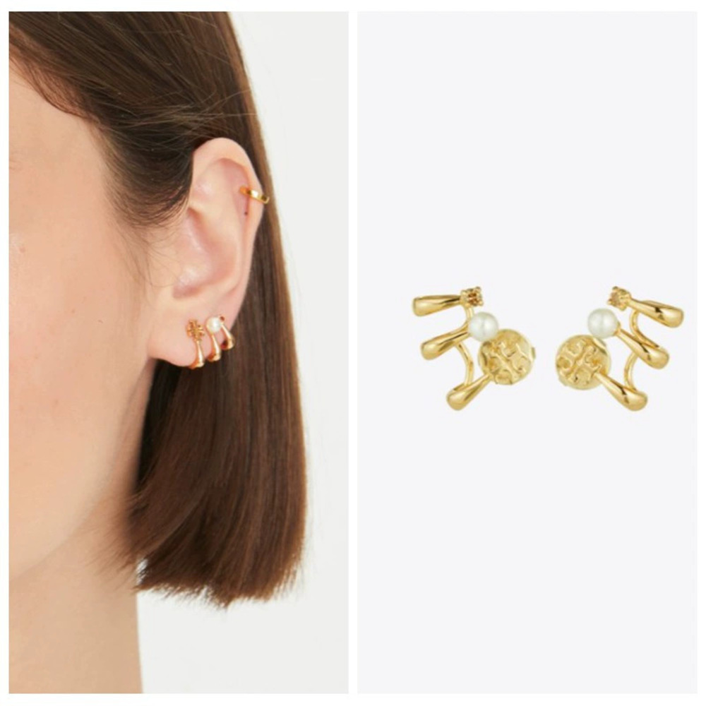 Tory Burch Series Gold Hoop Earrings Ear Cuff Stud Earrings